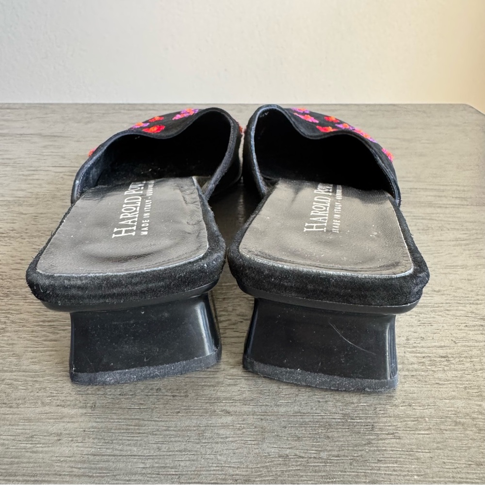 Vintage Embroidered Kitten Heels Mules Harold Powell Leather Suede Block Heels - Picture 4 of 12